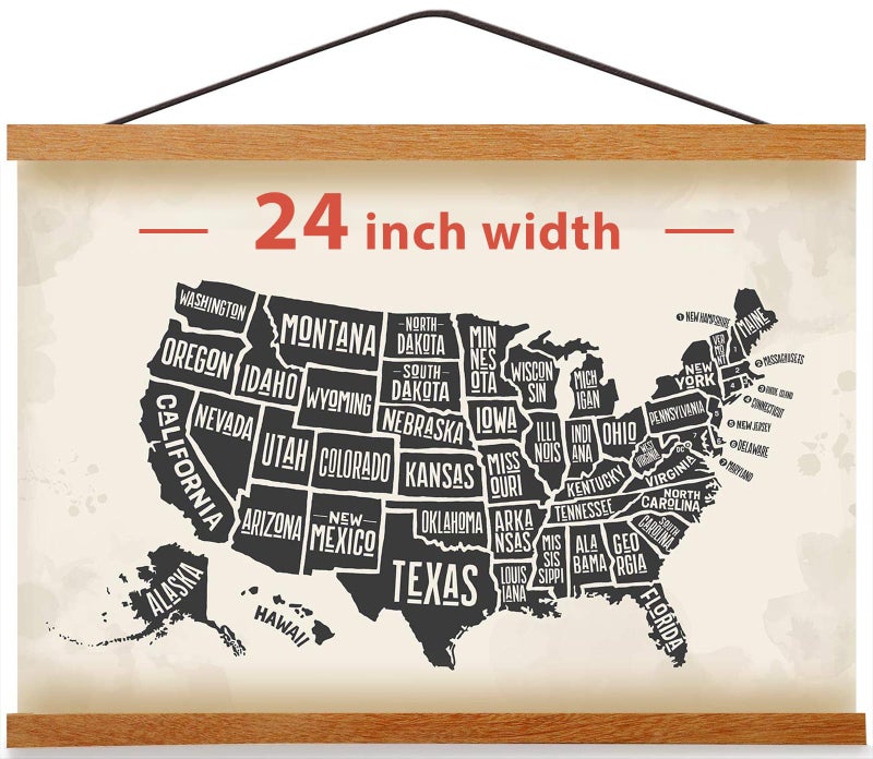 HONKKI Magnetic Poster Hanger Frame for 24x36 24x30 24x32 Movie Music Posters Wall Art,Teak Wood Picture Frames for Large Canvas Diamond Map Decor, Living Room Calendar Banner Tapestry Photo Hanging Stand - Image 1